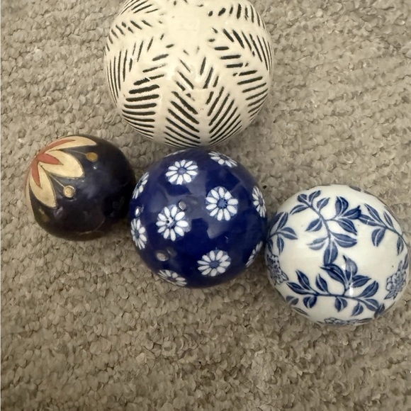 None Other - Decorative Ceramic Sphere Set - Blue, White, and Multicolor